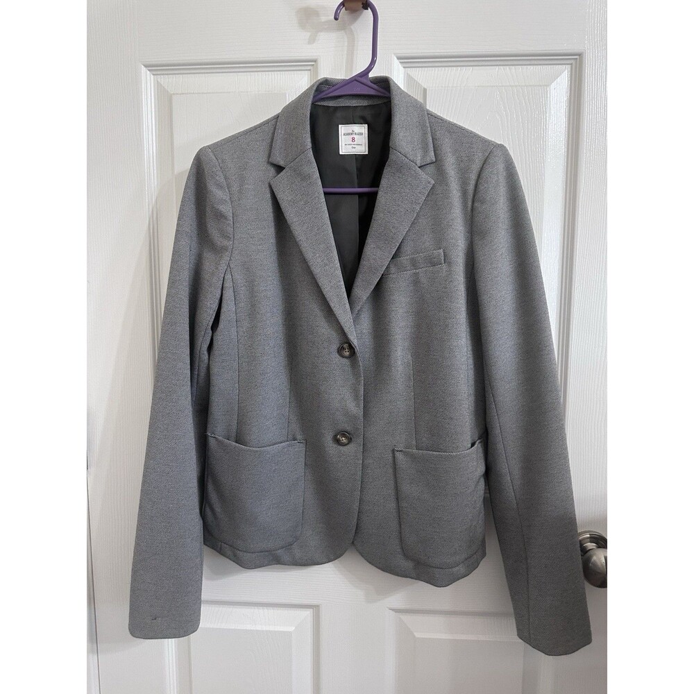 Academia, preppy, Classic Gray Blazer Size 8 Notch Lapel Lined Two-Button
